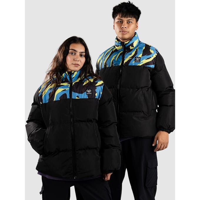 Polypop Black Tigra Pattern Chest Puffer Jas zwart