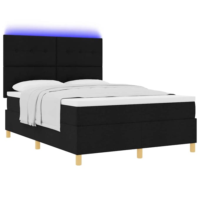 vidaXL - LED - Box - Spring - Bed - met - hoofdeinde - Zwart - 160 - x - 200 - cm - Stof