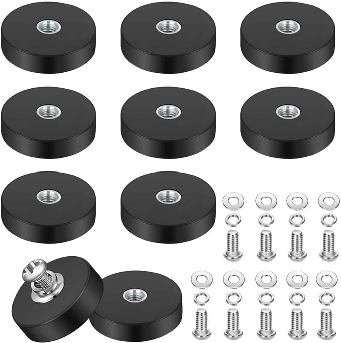 Set van 10 Rubber Magneten 22 mm met M4 Platte Draad, Sterke Hechting voor Auto's en Creatieve Projecten