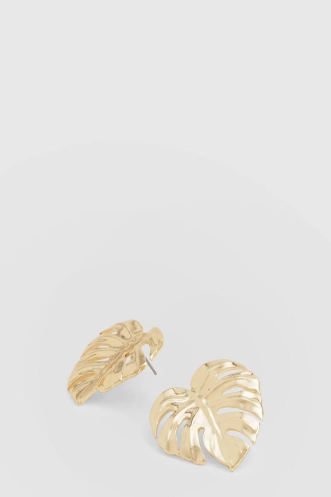 boohoo Dames Oversized Leaf Detail Stud Earring | Gold