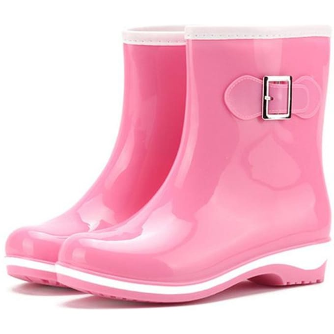 Waterdichte regen-sneeuwlaarzen voor dames, slip op platte rubberen tuinschoenen, antislip 40 roze