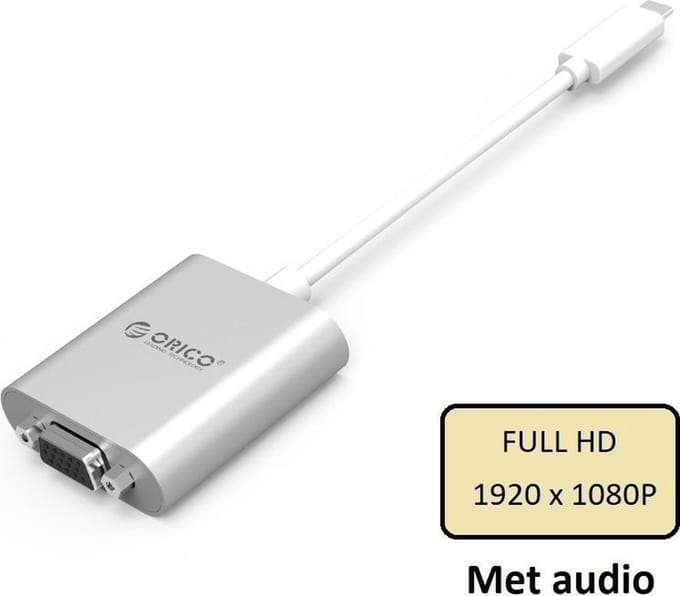 Orico USB-C naar VGA adapter Full HD - Aluminium - Zilver
