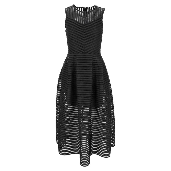 Maje Rire midi-jurk met mesh-strepen in zwart polyester