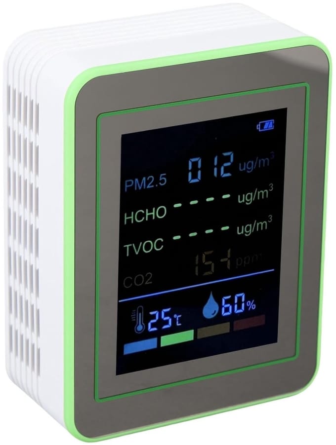Luchtkwaliteitsmeter - Binnentester - Binnenlucht Meten - Uitgebreide Detectie - 90 x 70 x 35 mm - Wit Groen