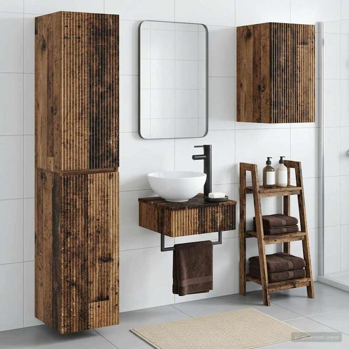 vidaXL - Badkamerkast - set - 3 - st - Oud - hout - 33 - x - 34,5 - x - 160 - cm - Bewerkt - hout
