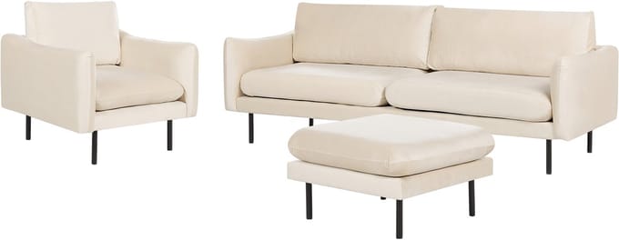 VINTERBRO - Bankenset met ottomaan - Lichtbeige - Fluweel