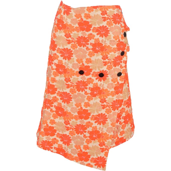 Jil Sander midi-wikkelrok met bloemenjacquardprint in oranje polyester