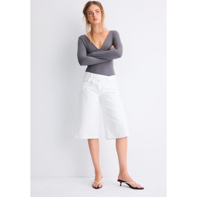 Stradivarius Body met V-hals en snit onder de borst  Donkergrijs S