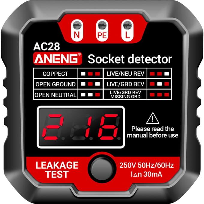ANENG Outlet Tester Receptacle Detector met spanning LCD-display 250V stopcontactcontrole EU Plug zwart