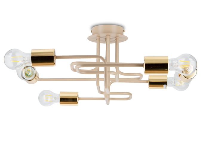 HowHomely Onyx Serie - Plafondlamp - Beige - 6xE27 - Galvanisch Goud