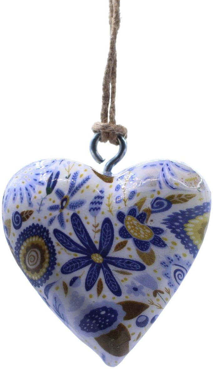 Decoratieve houten hart - Blauwe bloemen
