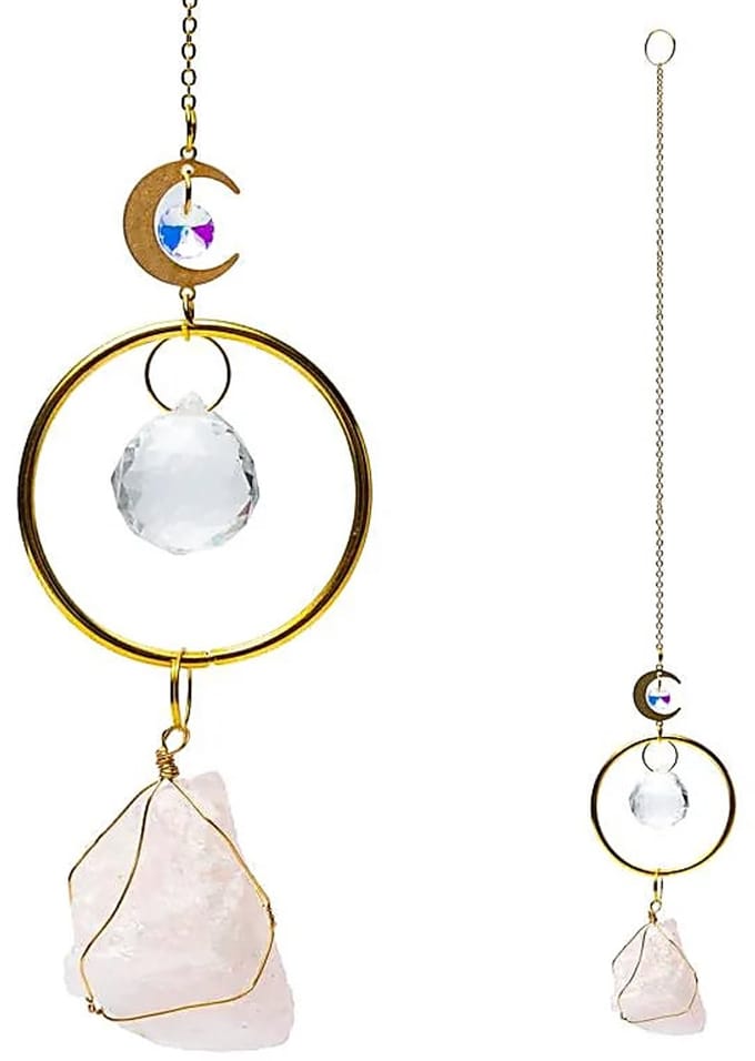 Suncatcher met maan en rozenkwarts