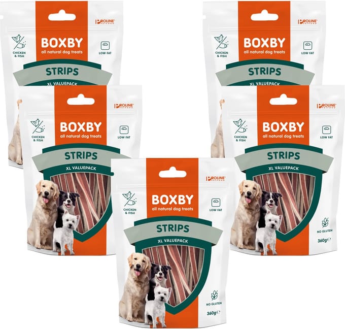 Boxby Strips - Hondensnacks - 5 x Vis Kip 360 g Valuepack