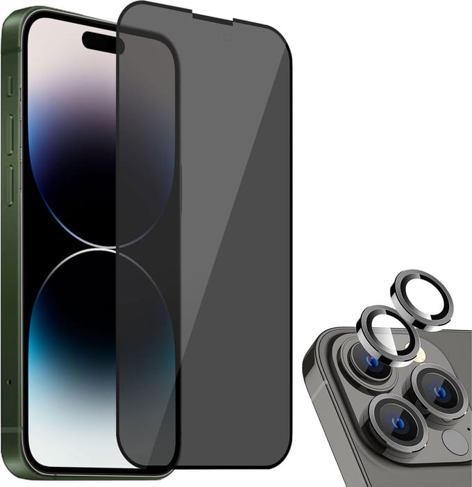 Privé Screenprotector geschikt voor iPhone 14 Pro Max + Beschermglas Camera Lens - Privacy