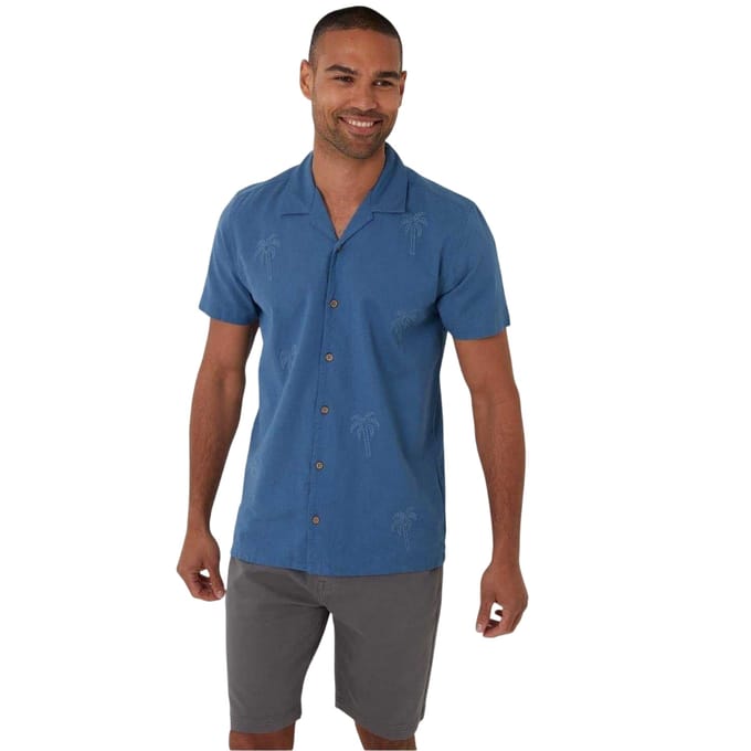 Threadbare Mannelijke Geborduurde Korte Mouwen Shirt (Denim)