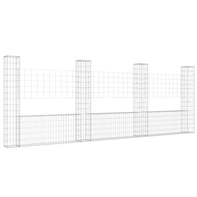vidaXL - Schanskorf - U-vormig - met - 4 - palen - 380x20x150 - cm - ijzer