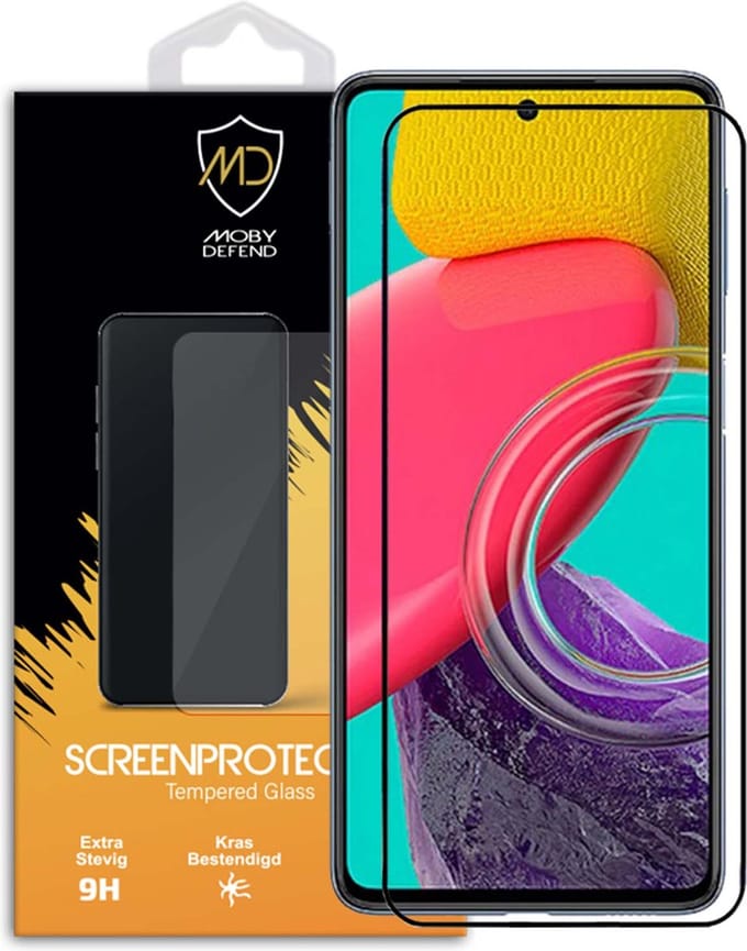 MobyDefend Screenprotector - Geschikt voor Samsung Galaxy M53 - Screensaver Met Zwarte Randen - Gehard Glas