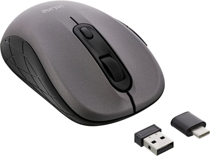 InLine® Muis 3-in-1, Bluetooth + 2x 2,4GHz radio, 5 knoppen, optisch,grijs/zwart