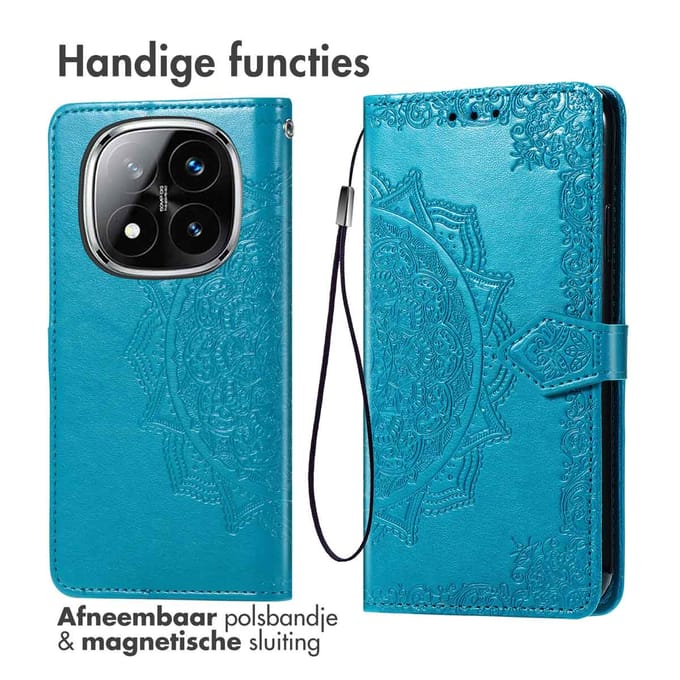 imoshion Hoesje - Geschikt voor Xiaomi Redmi Note 14 Pro (4G) - Mandala Bookcase - Turquoise