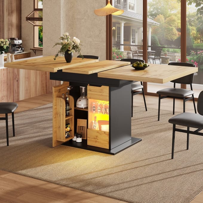 Sweiko Eettafel - Uitschuifbaar 140 cm - Houtnerfafwerking - LED-verlichting - Naturel + Zwart
