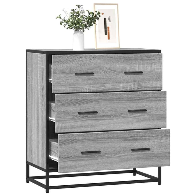 vidaXL - Dressoir - 68x35x76 - cm - bewerkt - hout - en - metaal - grijs - sonoma