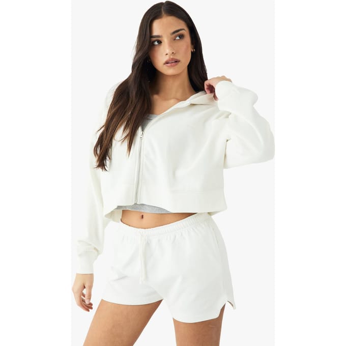 boohoo Dames DSGN Studio Geborduurde Runner Sweat Short | Ecru | Maat: XS