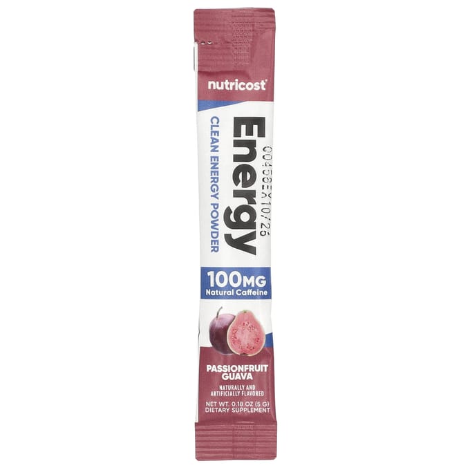 Nutricost, Énergie, Poudre d'énergie propre, Fruit de la passion Goyave, 20 sachets sticks, 5 g (0,18 oz) chaque