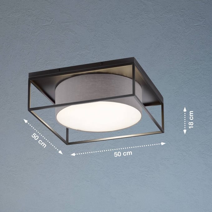 FISCHER & HONSEL Carre plafondlamp 50x50cm stoffen kap grijs