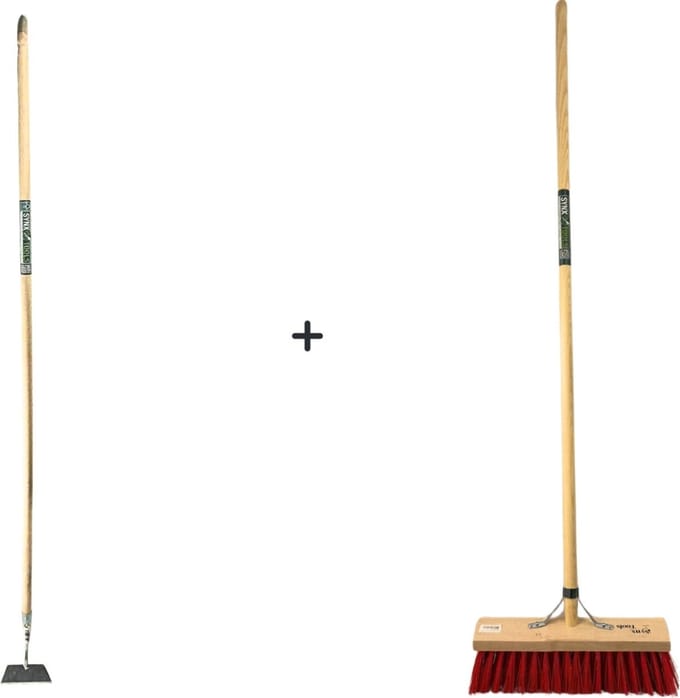 Synx Tools Rechte schoffel 16cm & Straatbezem Nylon 35CM - 170cm Staal Met Hilt- Nylon - Schoffel