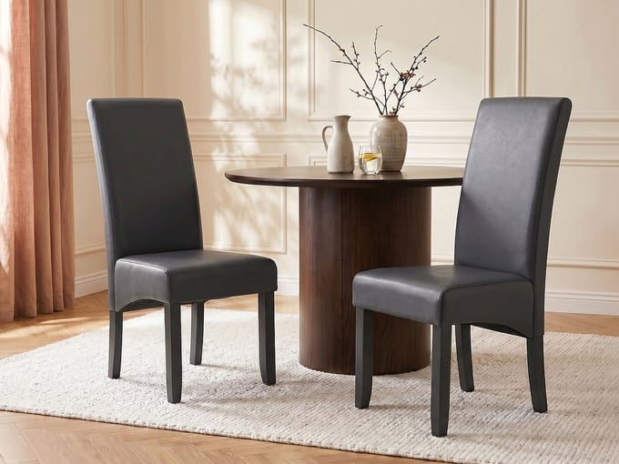 Vente-unique Set van 2 stoelen ROVIGO - Kunstleer - mat grijs - zwarte houten poten