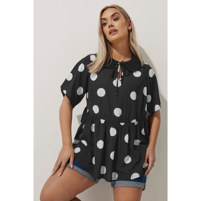 Limited Collection Top Met Stippenprint En Kraagmodel In Zwart Size 44
