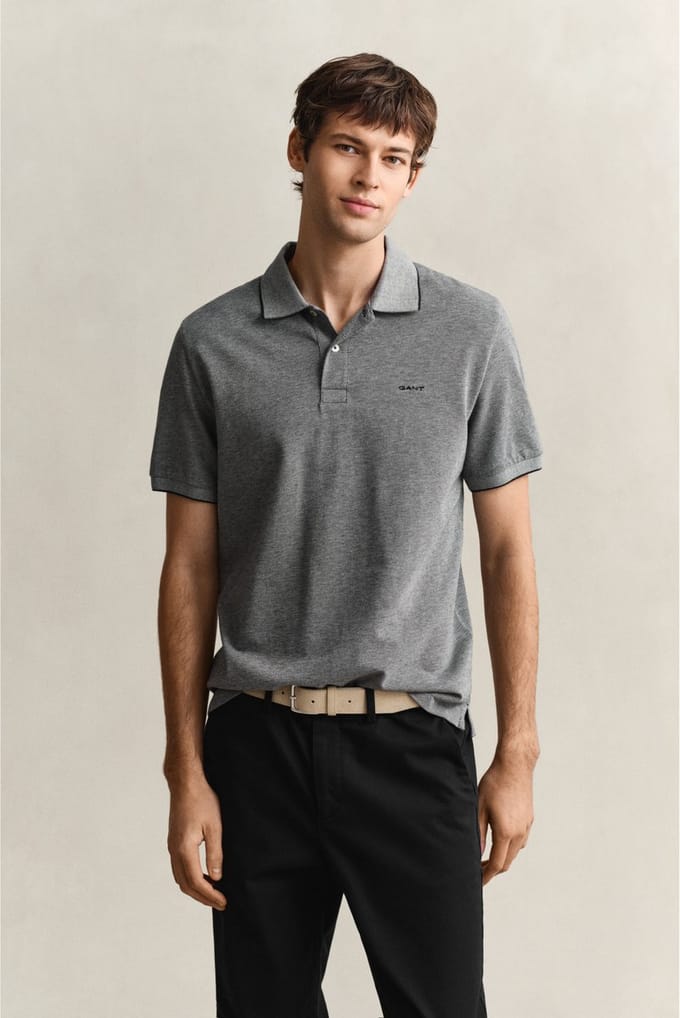 Gant Tweekleurig grijs poloshirt