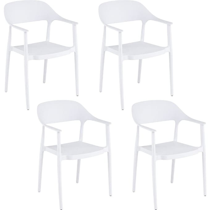 Coast Set van 4 Stapelbare Tuinstoelen met Armleuningen en Rugleuning - Wit - 57x53x83 cm