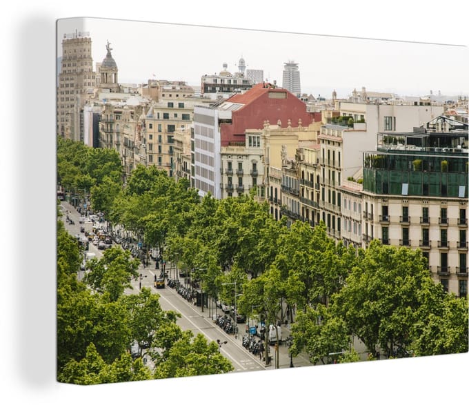 Canvas Schilderij Middag - Barcelona - Straat - 60x40 cm - Wanddecoratie