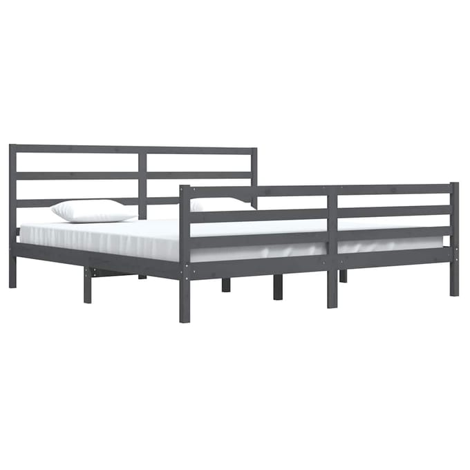 vidaXL - Bedframe - massief - grenenhout - grijs - 200x200 - cm