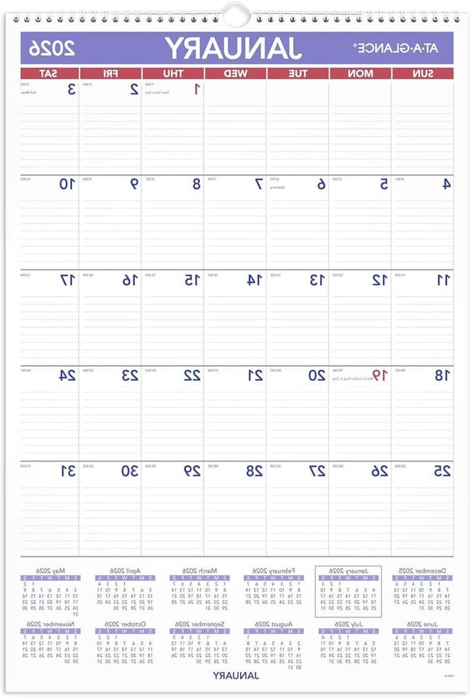 Muurkalender - Jaarkalender Planner - Jaar Overzicht - Grote Pagina's - 15-1/2" x 22-3/4" - Wit