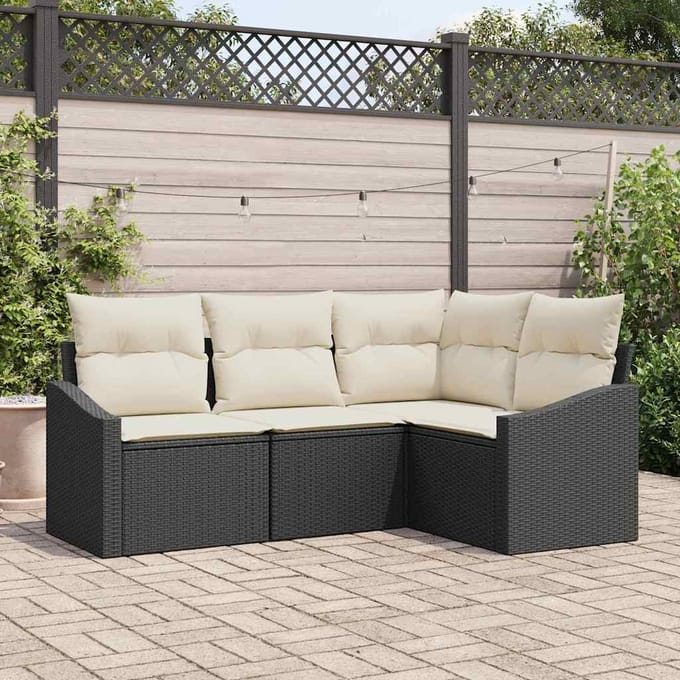 vidaXL - Tuinbank - Set - 4 - st - Zwart - en - Wit - poly - rattan