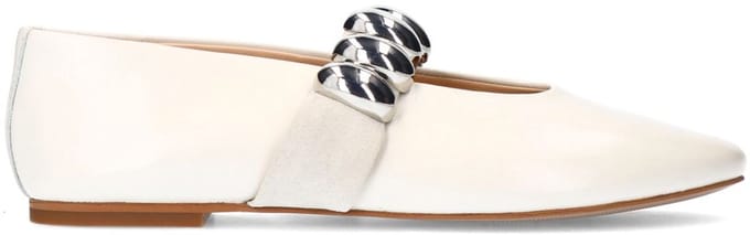 Sacha - Dames - Off white leren ballerina's met zilverkleurige studs - Maat 36