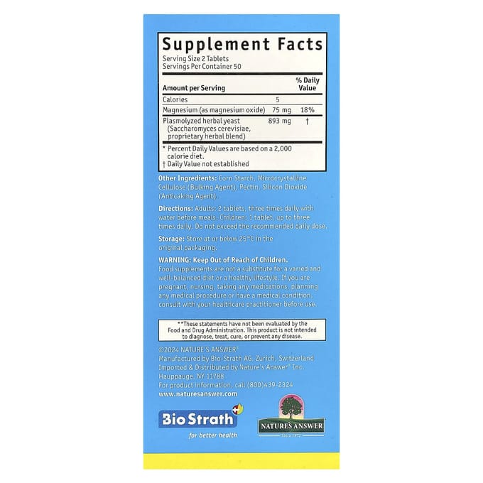 Bio-Strath, Gefermenteerde Kruiden Gist Postbioticum, met Magnesium, 100 Tabletten
