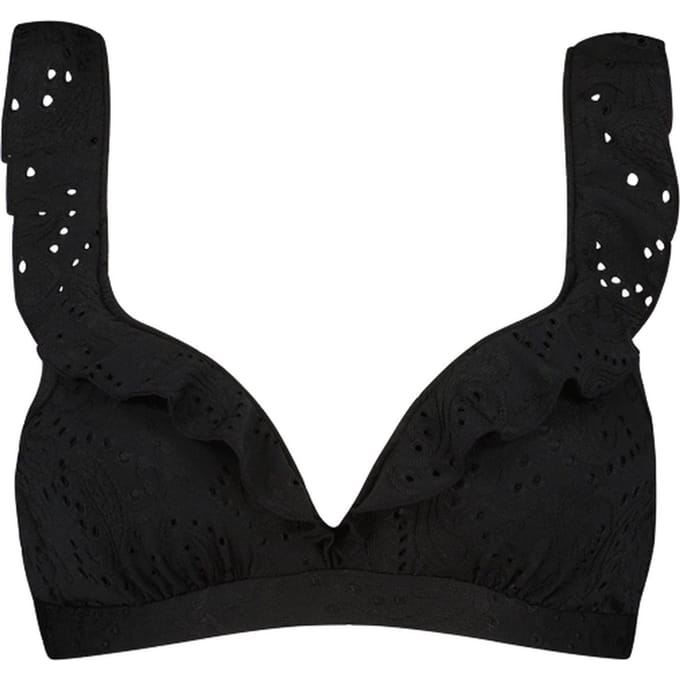 Beachlife - Maat 70E - Black Embroidery ruffle bikinitop met voorgevormde cups en beugel - dames