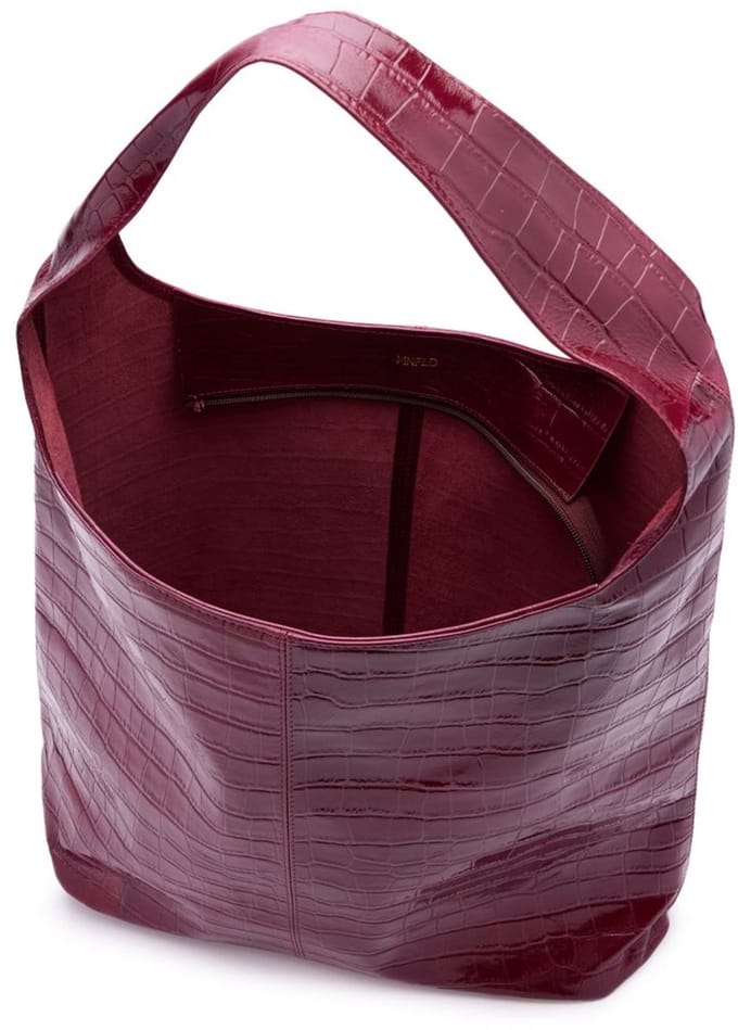 Manfield - Burgundy leren croco schoudertas