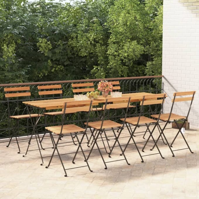 vidaXL - Opklapbare - stoelen, - 8 - stuks, - massief - teakhout - en - staal