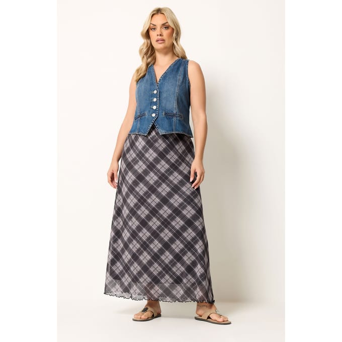 Yours Paarse Geruite Mesh Rok Size 46