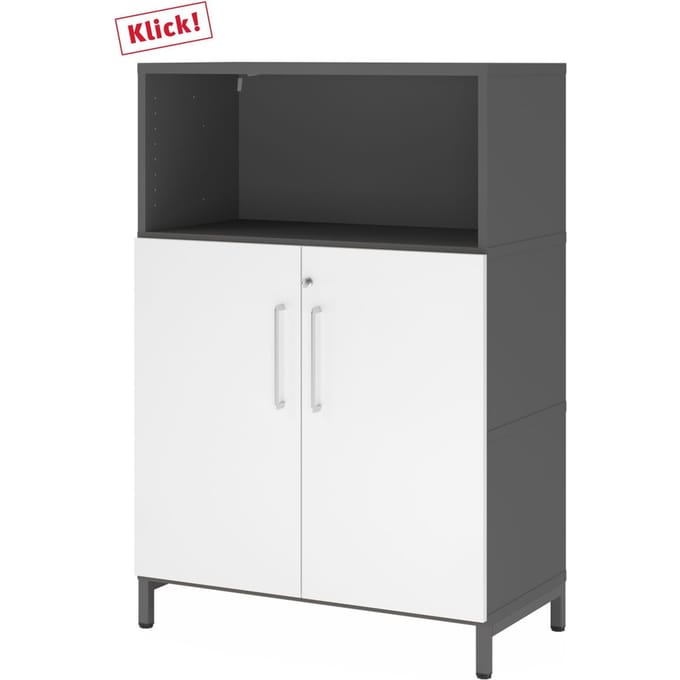FlexWall | 3 OH | deuren + kast | met sokkelframe - Grafiet/Wit