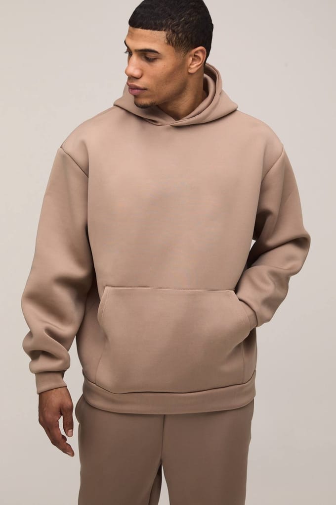 Oversized Gebonden Scuba Capuchon Afgekorte Jogger Trainingspak | Taupe | Size Medium