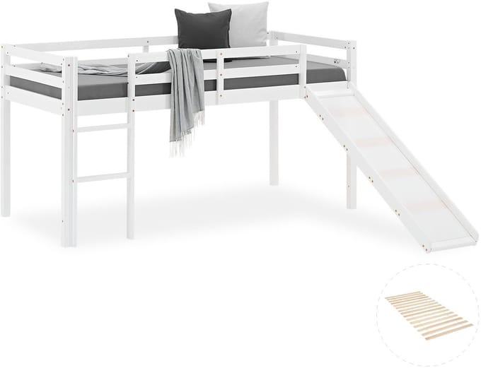 Homestyle4u Hoogslaper - 90x200 cm - Wit - met lattenbodem