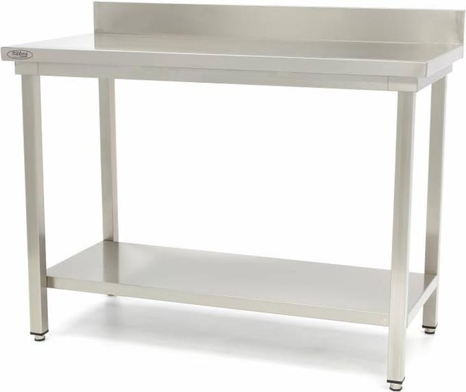 Werktafel rvs - 60 x 60 cm - Verstelbare Hoogte - met Spatrand en Onderschap