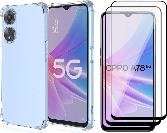 Hoesje geschikt voor Oppo A78 - 2x Screen Protector FullGuard - Back Cover Case ShockGuard Transparant & Screenprotector