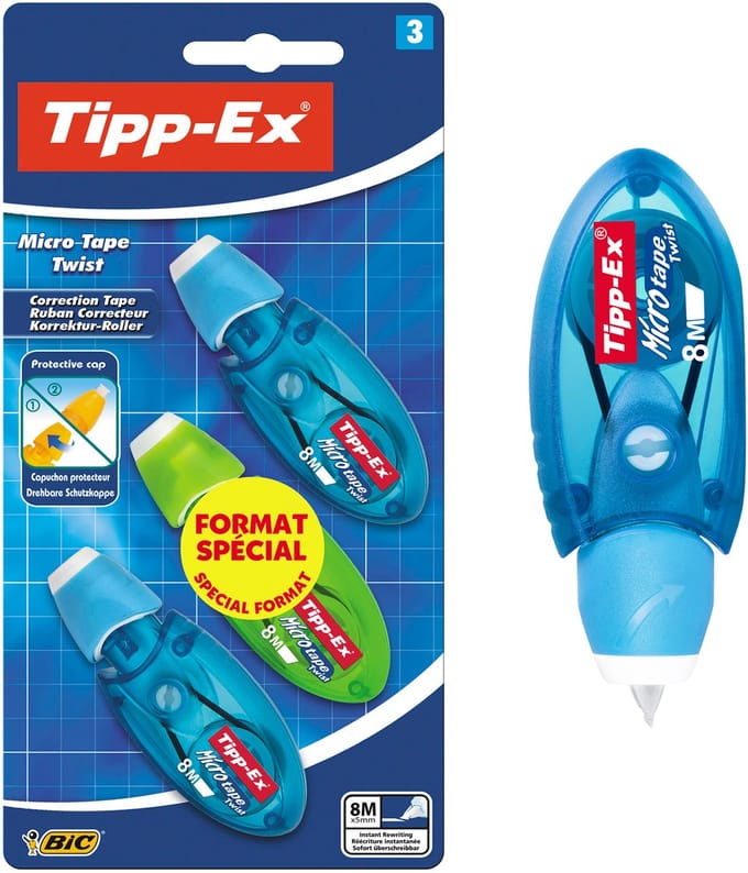 Tipp Ex Micro Tape Twist - Correctieroller - 5 mm x 8 m - 3 Stuks
