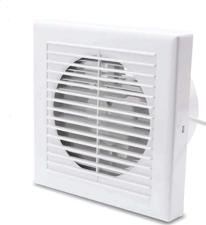 Badventilator met Vochtsensor en Nalooptijd, Stille Wandventilator 100 mm